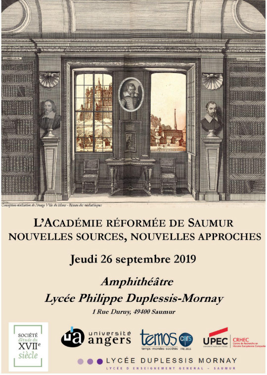 Affiche de la journée d'étude "L’Académie réformée de Saumur : nouvelles sources, nouvelles approches"